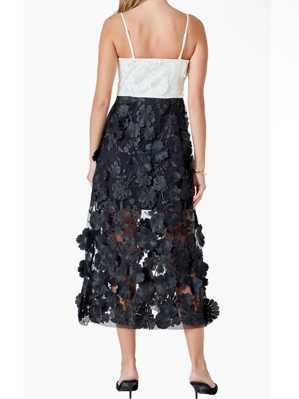 Endless Rose Floral Appliqué Colorblock Midi Dress in White & Black NEW Size S - Picture 5 of 11